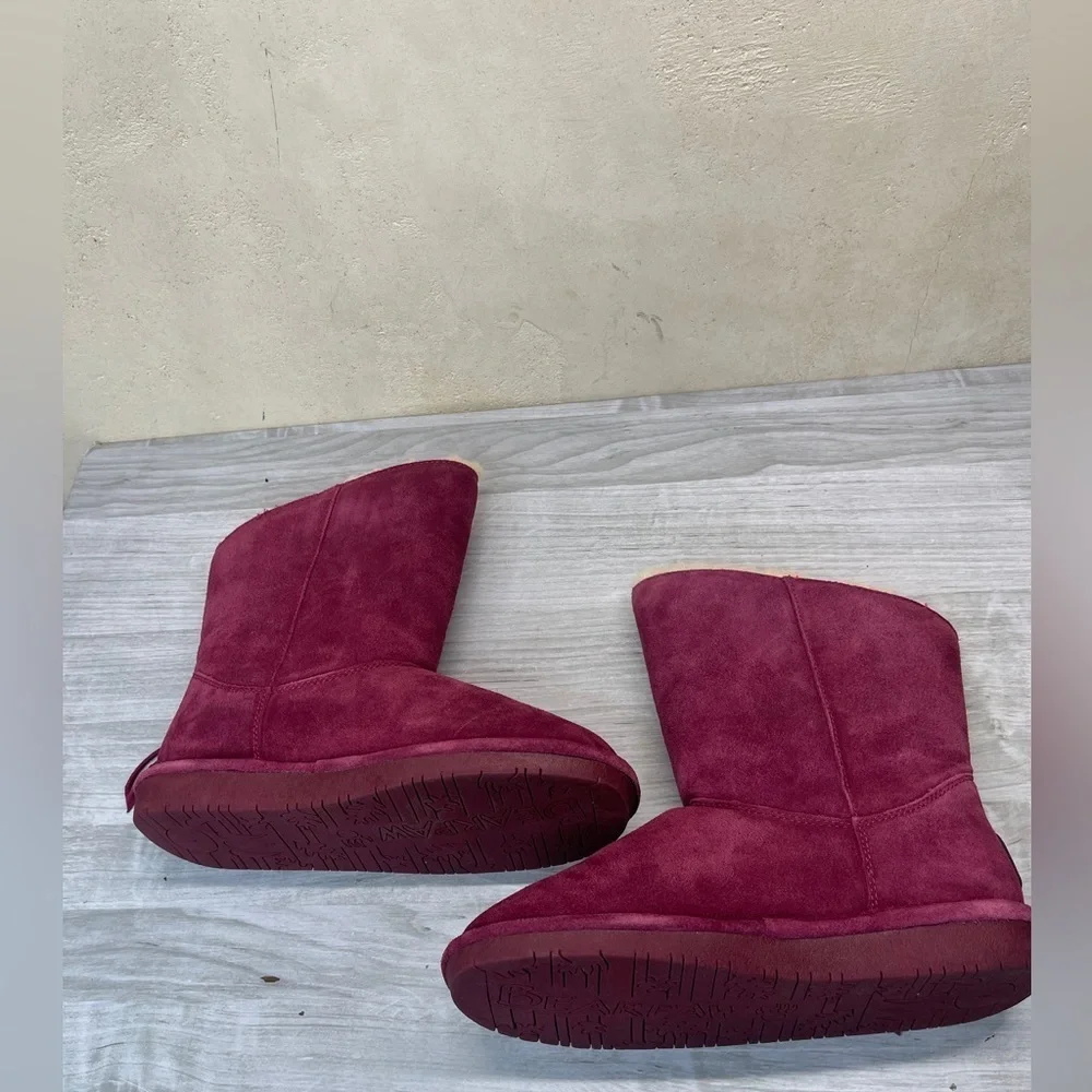 Bearpaw Arya Burgundy Maroon Suede Wool Blend Lining Fringe Winter Boots Size 7